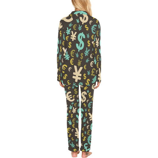 Money Pattern Print Design 01 Women's Long Pajama Set