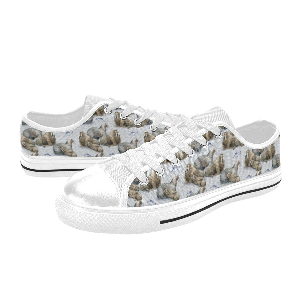 Walrus Print Design LKS401 Women's White Low Top Shoes