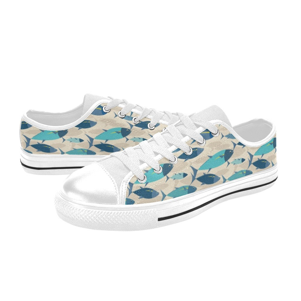 Tuna Fish Print Design LKS302 Women's White Low Top Shoes