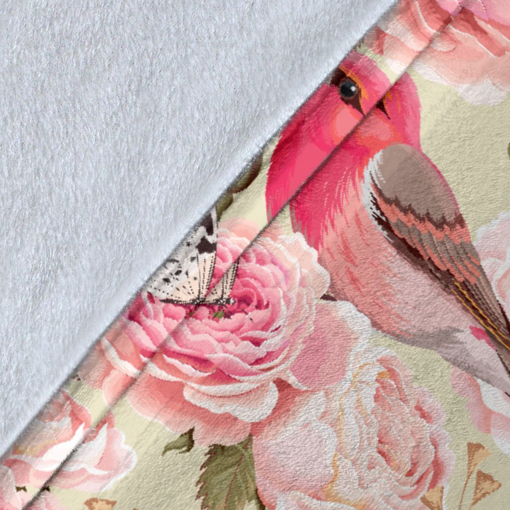 Bird Butterfly Pink Flower Print Pattern Fleece Blanket