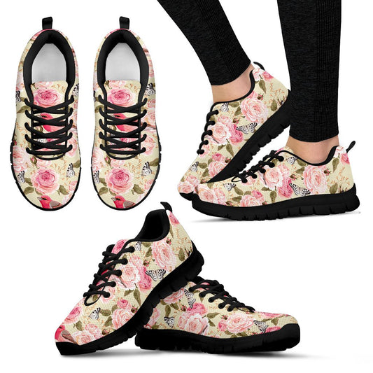 Bird Butterfly Pink Flower Print Pattern Women Sneakers Shoes