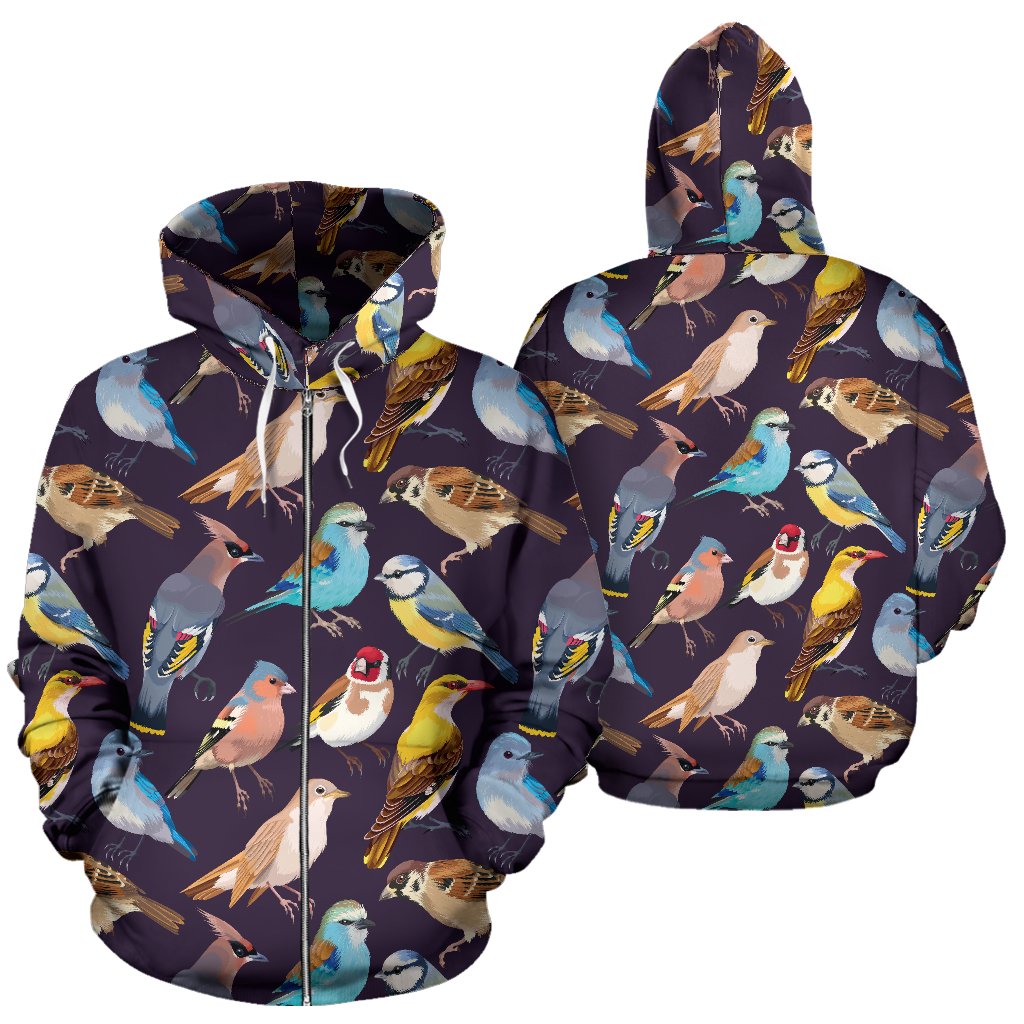 Bird Cute Print Pattern Zip Up Hoodie