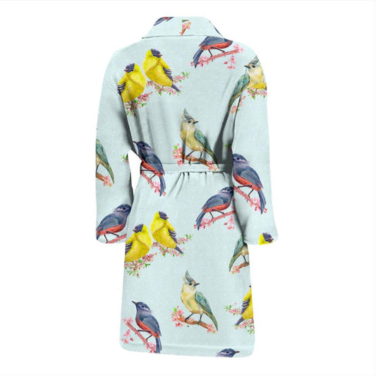 Bird Sweet Themed Print Pattern Men Bath Robe-JTAMIGO.COM