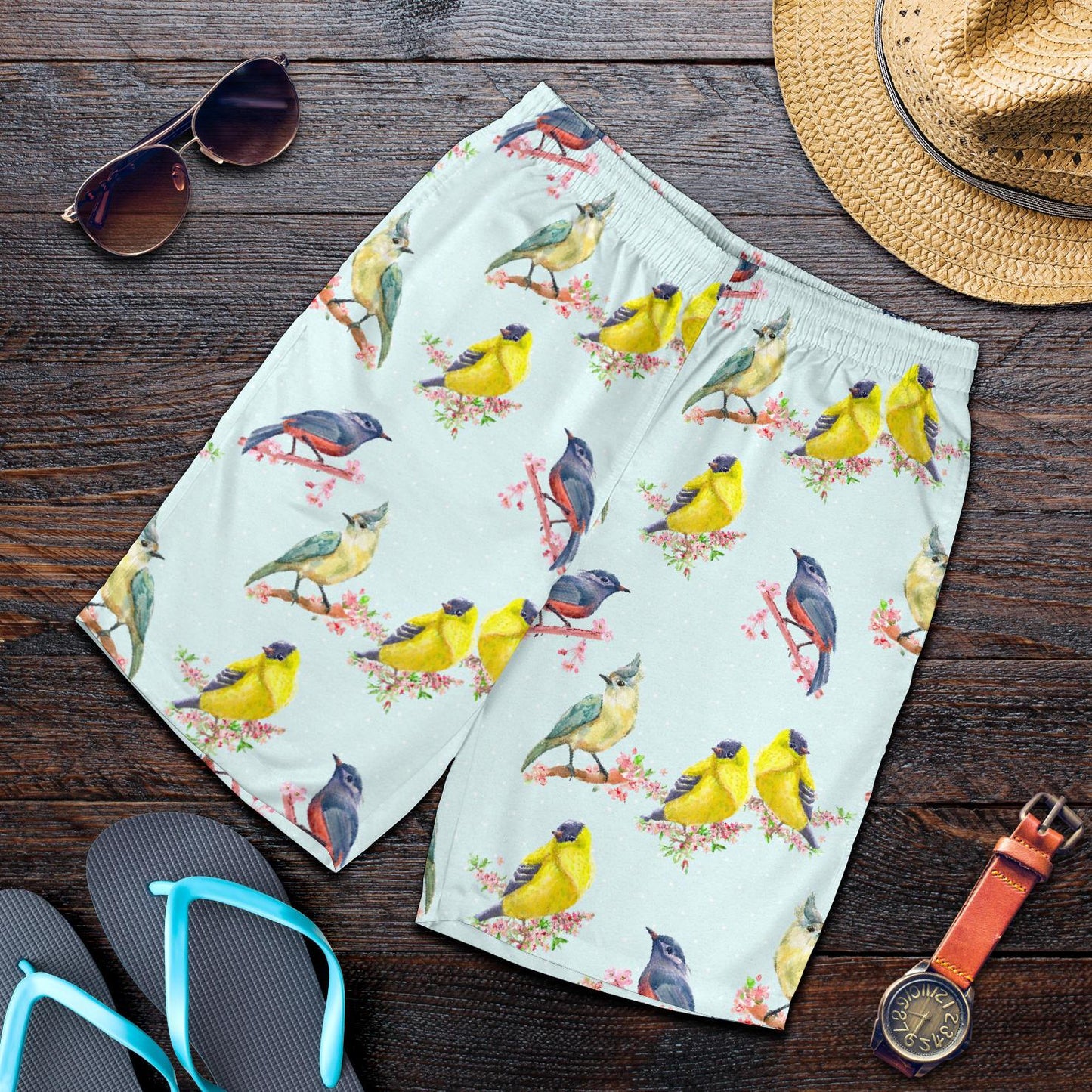 Bird Sweet Themed Print Pattern Mens Shorts-JTAMIGO.COM