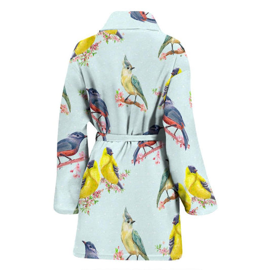 Bird Sweet Themed Print Pattern Women Bath Robe-JTAMIGO.COM