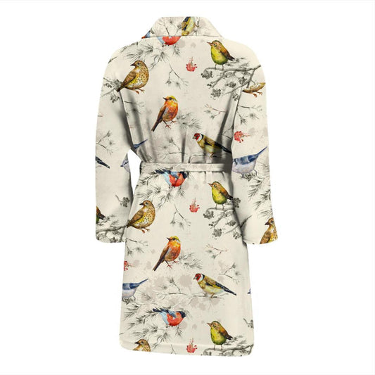 Bird Watercolor Design Pattern Men Bath Robe-JTAMIGO.COM