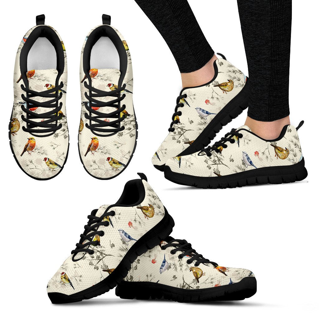 Bird Watercolor Design Pattern Women Sneakers Shoes