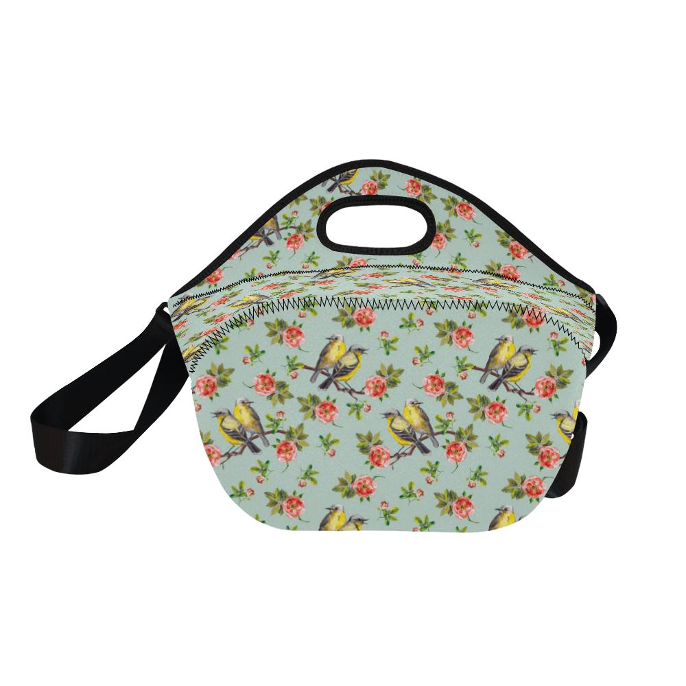 Bird with Red Flower Print Pattern Neoprene Lunch Bag (Model 1669)(Large)-JTAMIGO.COM