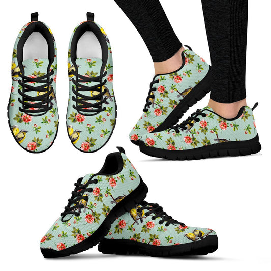 Bird With Red Flower Print Pattern Women Sneakers Shoes