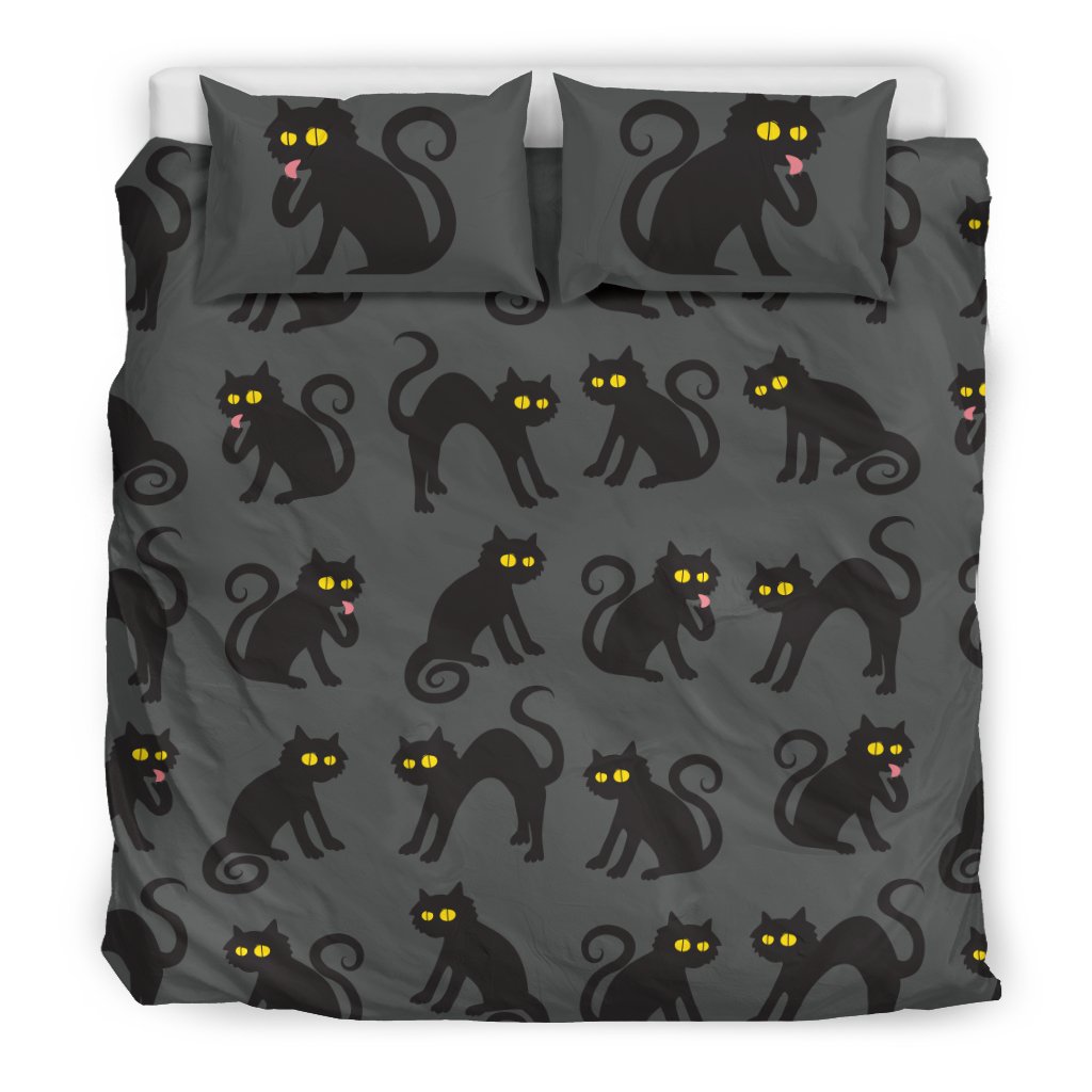 Black Cat Cute Print Pattern Duvet Cover Bedding Set