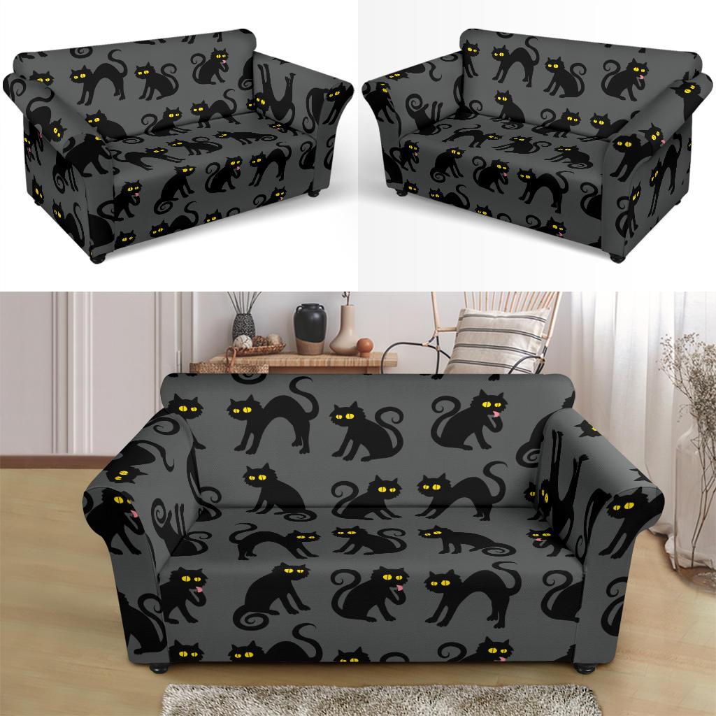Black Cat Cute Print Pattern Loveseat Slipcover-JTAMIGO.COM