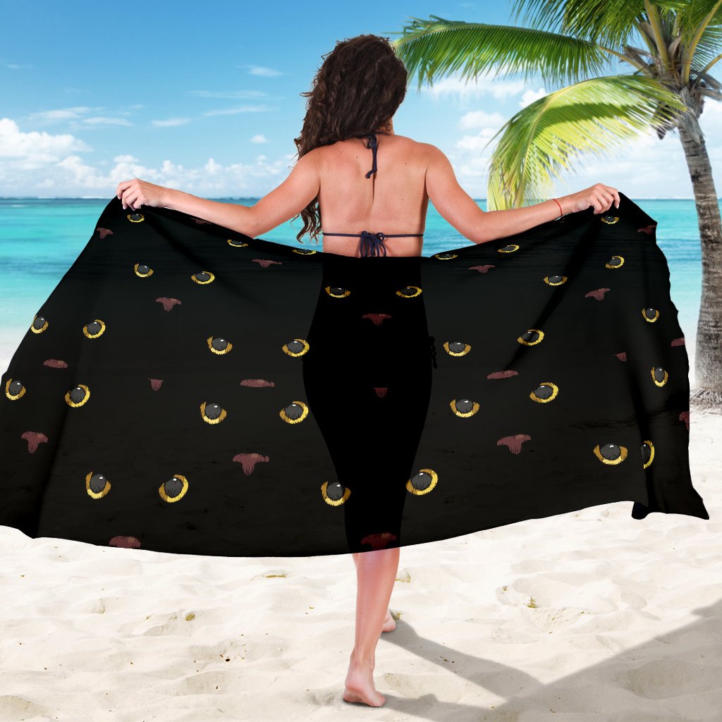 Black Cat Face Print Pattern Sarong Pareo Wrap