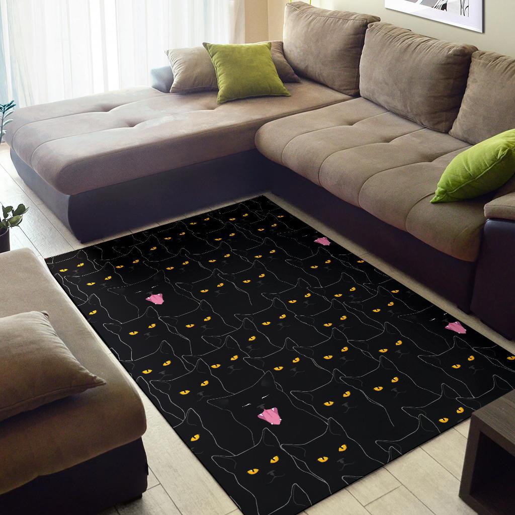 Black Cat Yellow Eyes Print Pattern Area Rugs-JTAMIGO.COM