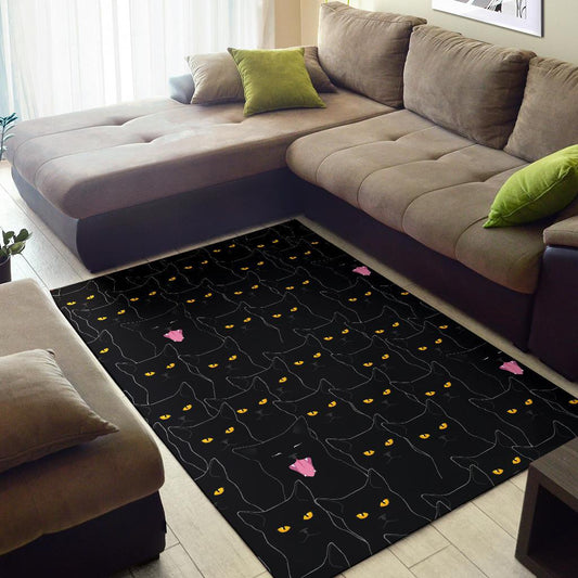 Black Cat Yellow Eyes Print Pattern Area Rugs-JTAMIGO.COM
