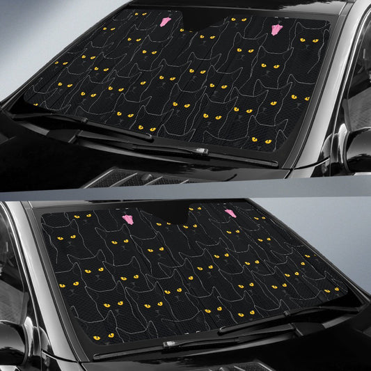 Black Cat Yellow Eyes Print Pattern Car Sun Shade For Windshield