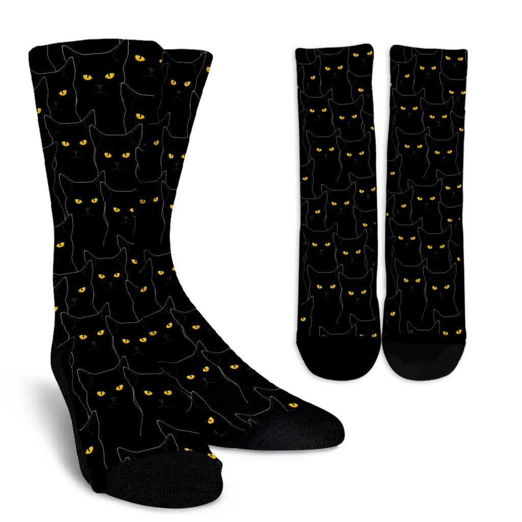 Black Cat Yellow Eyes Print Pattern Crew Socks
