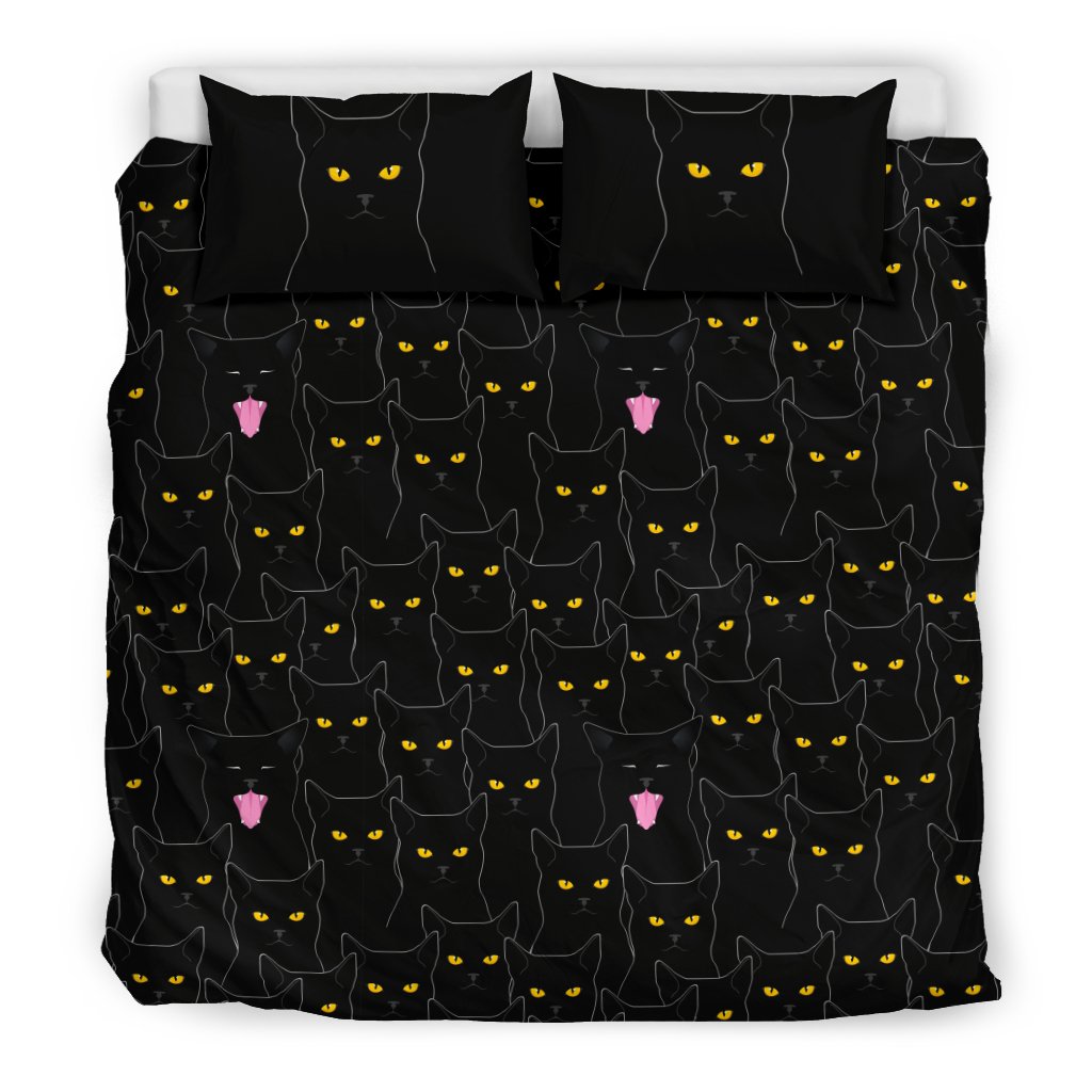 Black Cat Yellow Eyes Print Pattern Duvet Cover Bedding Set
