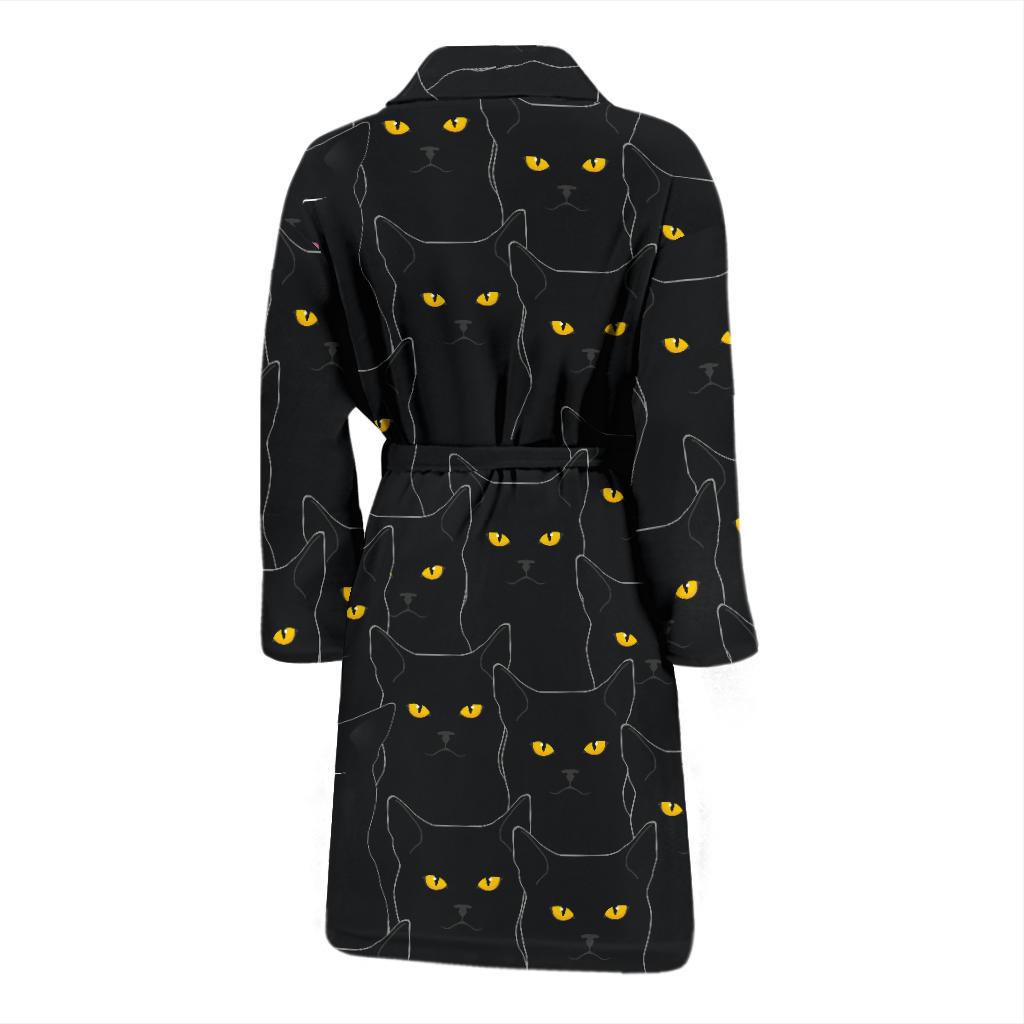 Black Cat Yellow Eyes Print Pattern Men Bath Robe-JTAMIGO.COM
