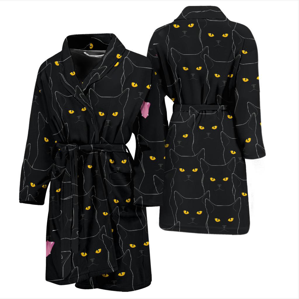 Black Cat Yellow Eyes Print Pattern Men Bath Robe-JTAMIGO.COM