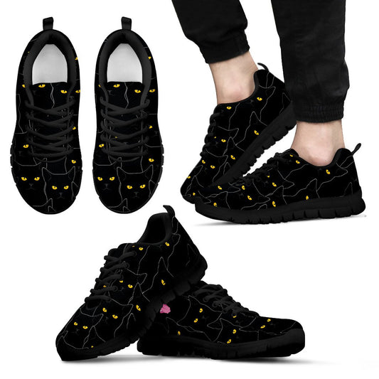 Black Cat Yellow Eyes Print Pattern Men Sneakers Shoes