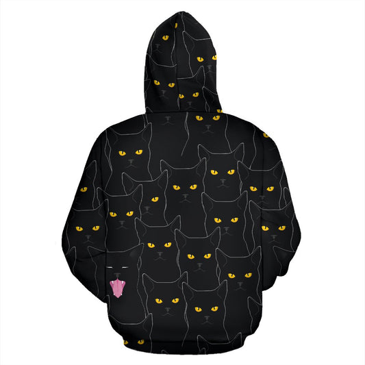 Black Cat Yellow Eyes Print Pattern Pullover Hoodie