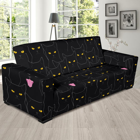 Black Cat Yellow Eyes Print Pattern Sofa Slipcover-JTAMIGO.COM