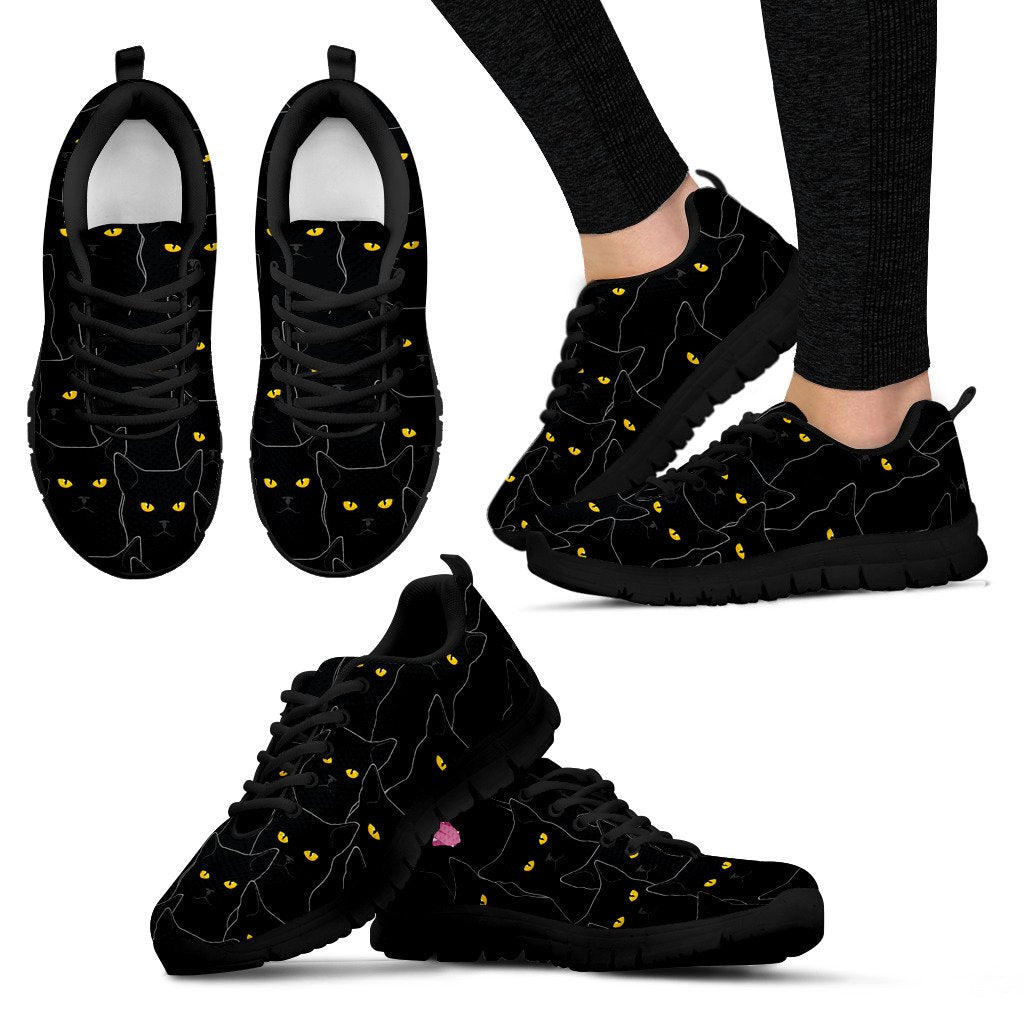 Black Cat Yellow Eyes Print Pattern Women Sneakers Shoes