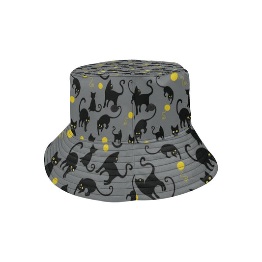 Black Cat Yellow Yarn Print Pattern Unisex Bucket Hat