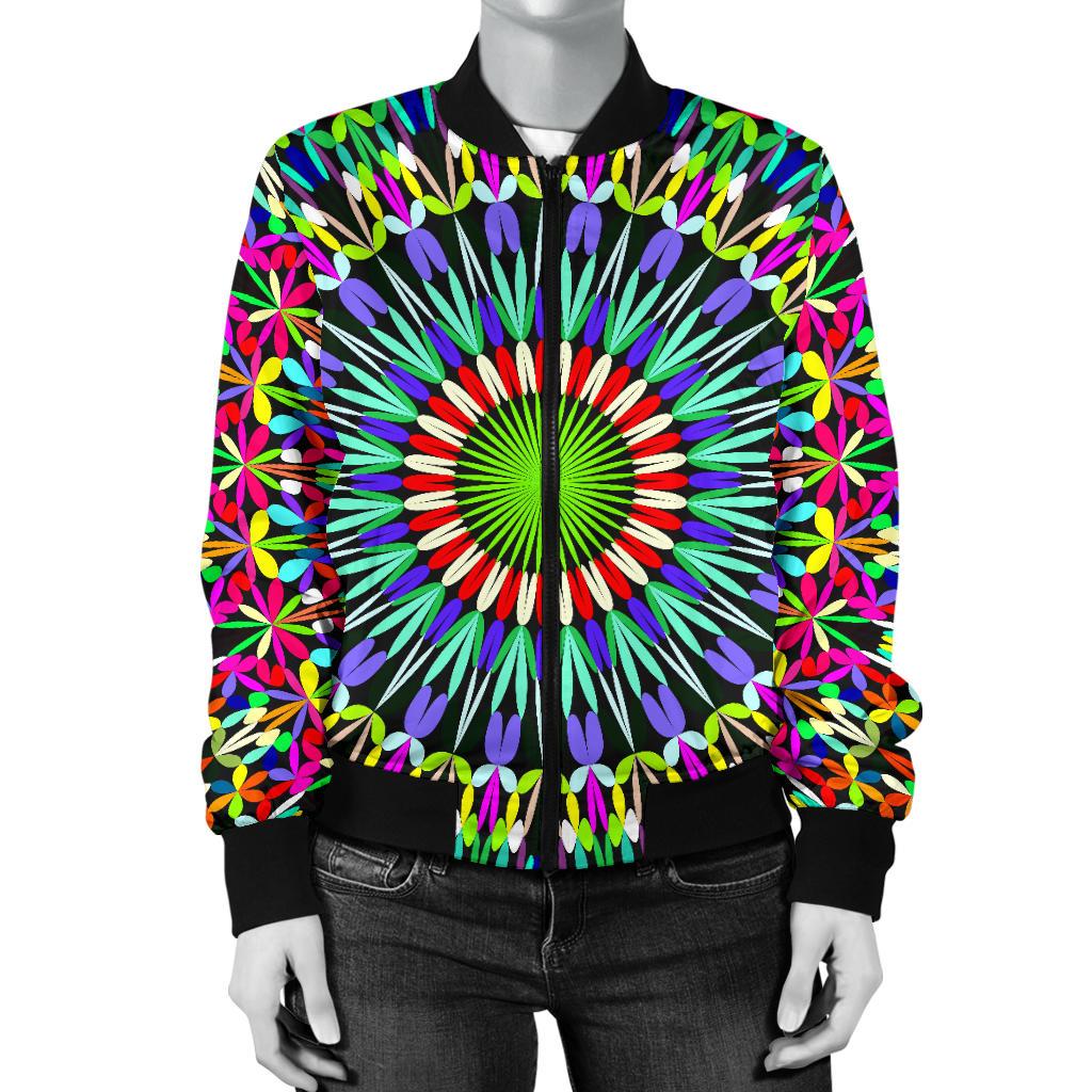 Bohemian Colorful Style Print Women Casual Bomber Jacket