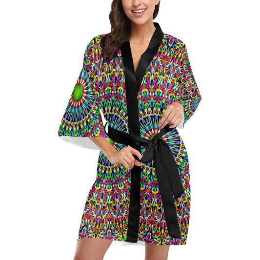 Bohemian Colorful Style Print Women Short Kimono Robe