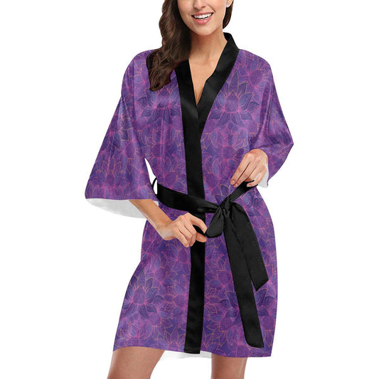 Bohemian Lotus Mandala Style Women Short Kimono Robe