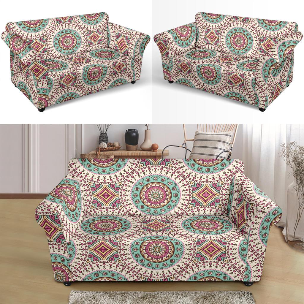 Bohemian Round Style Print Loveseat Slipcover-JTAMIGO.COM
