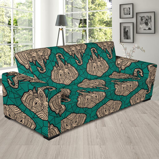 Boho Head Elephant Sofa Slipcover-JTAMIGO.COM