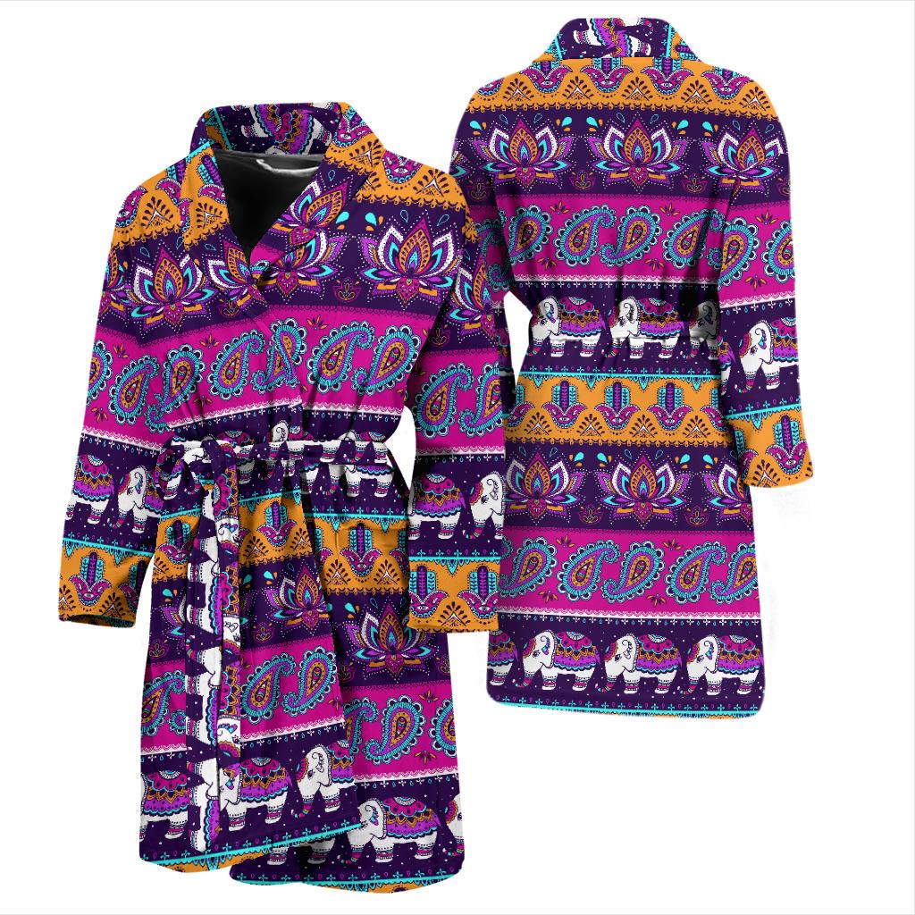 Boho Indian Style Pattern Men Bath Robe-JTAMIGO.COM