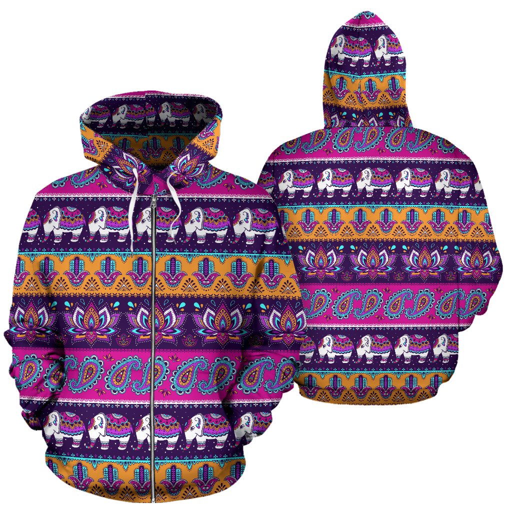 Boho Indian Style Pattern Zip Up Hoodie