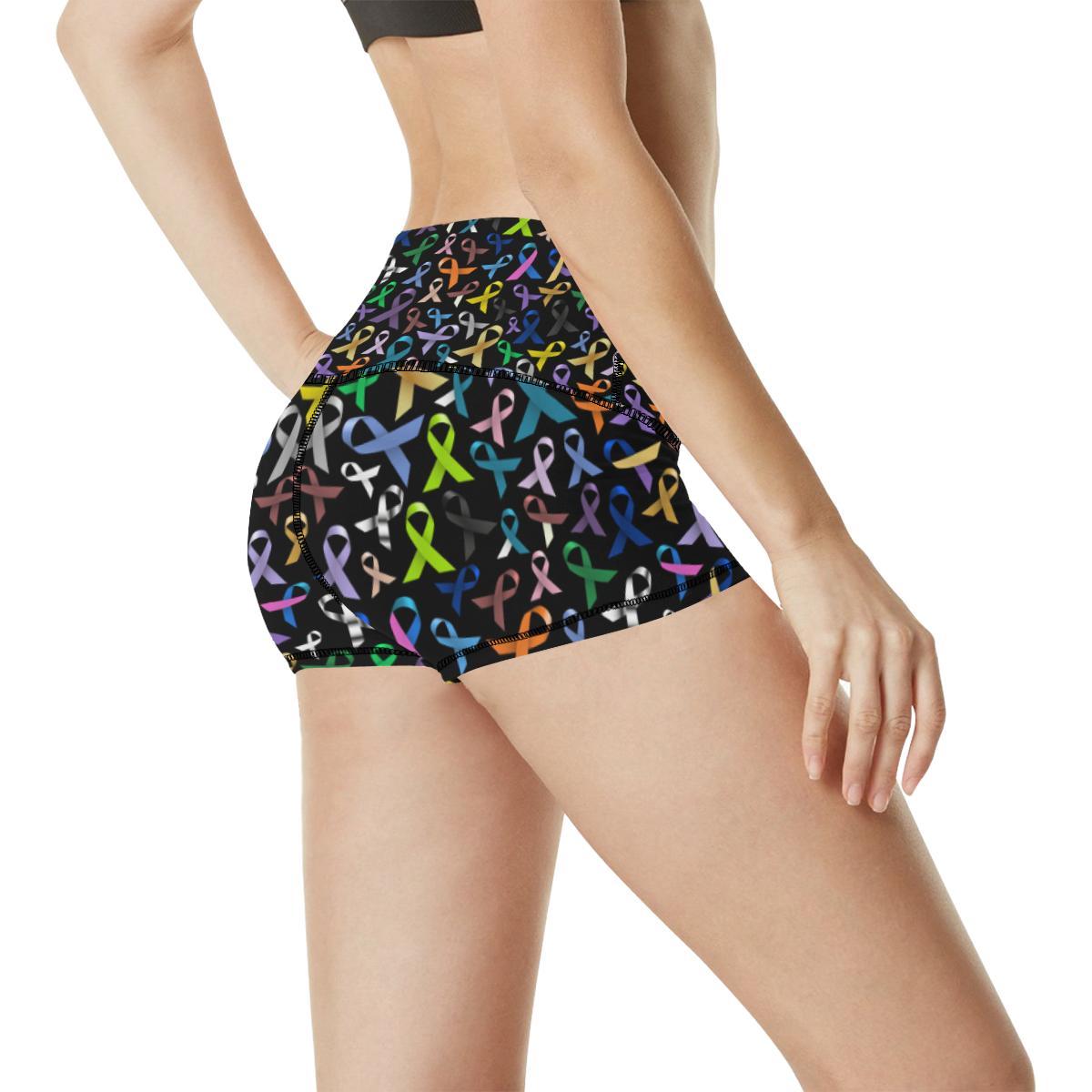 Breast Cancer Awareness Colorful Print High Waisted Spandex Shorts-JTAMIGO.COM