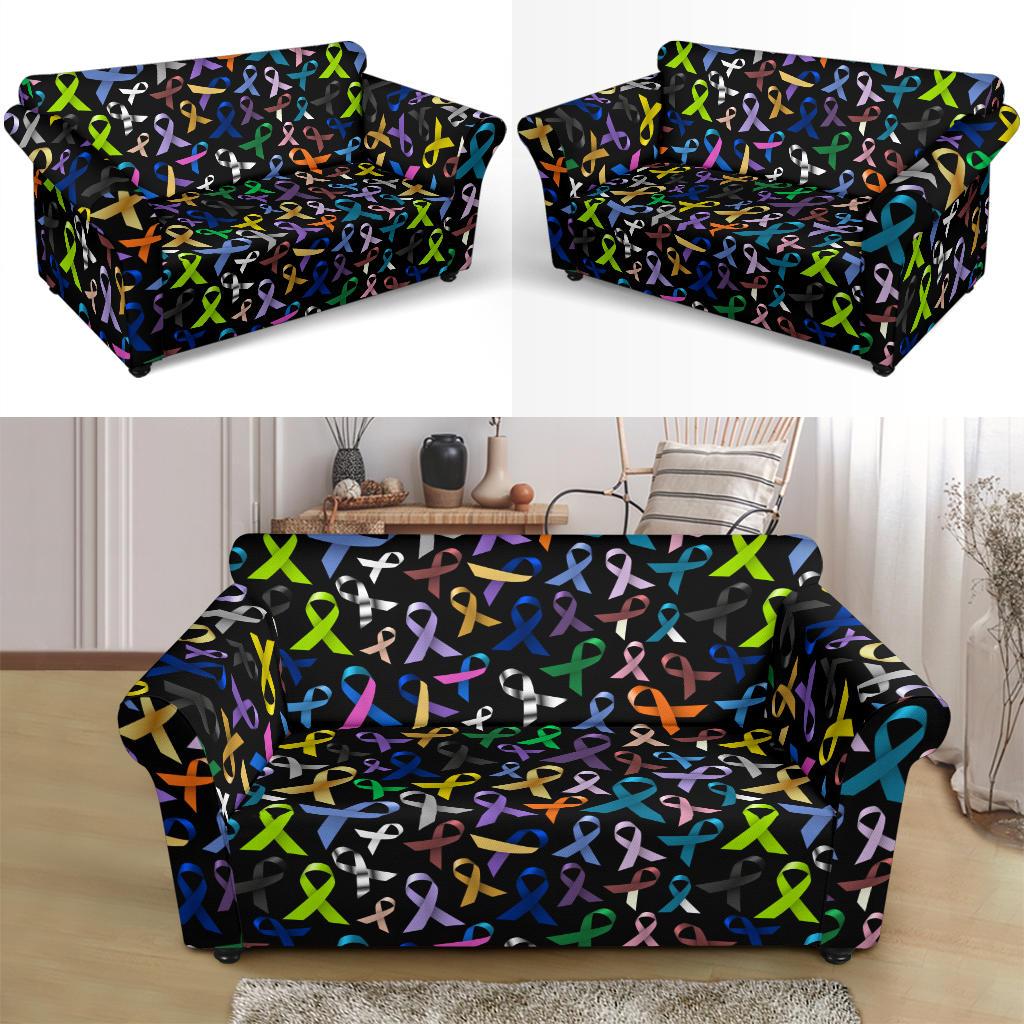 Breast Cancer Awareness Colorful Print Loveseat Slipcover-JTAMIGO.COM