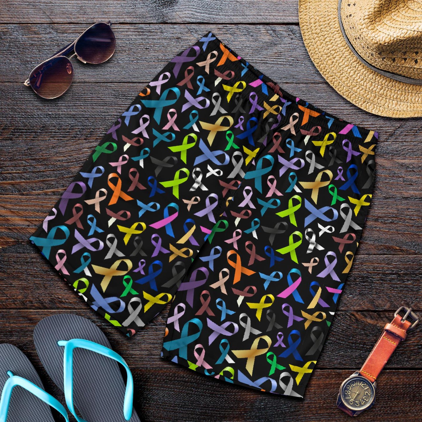 Breast Cancer Awareness Colorful Print Mens Shorts-JTAMIGO.COM