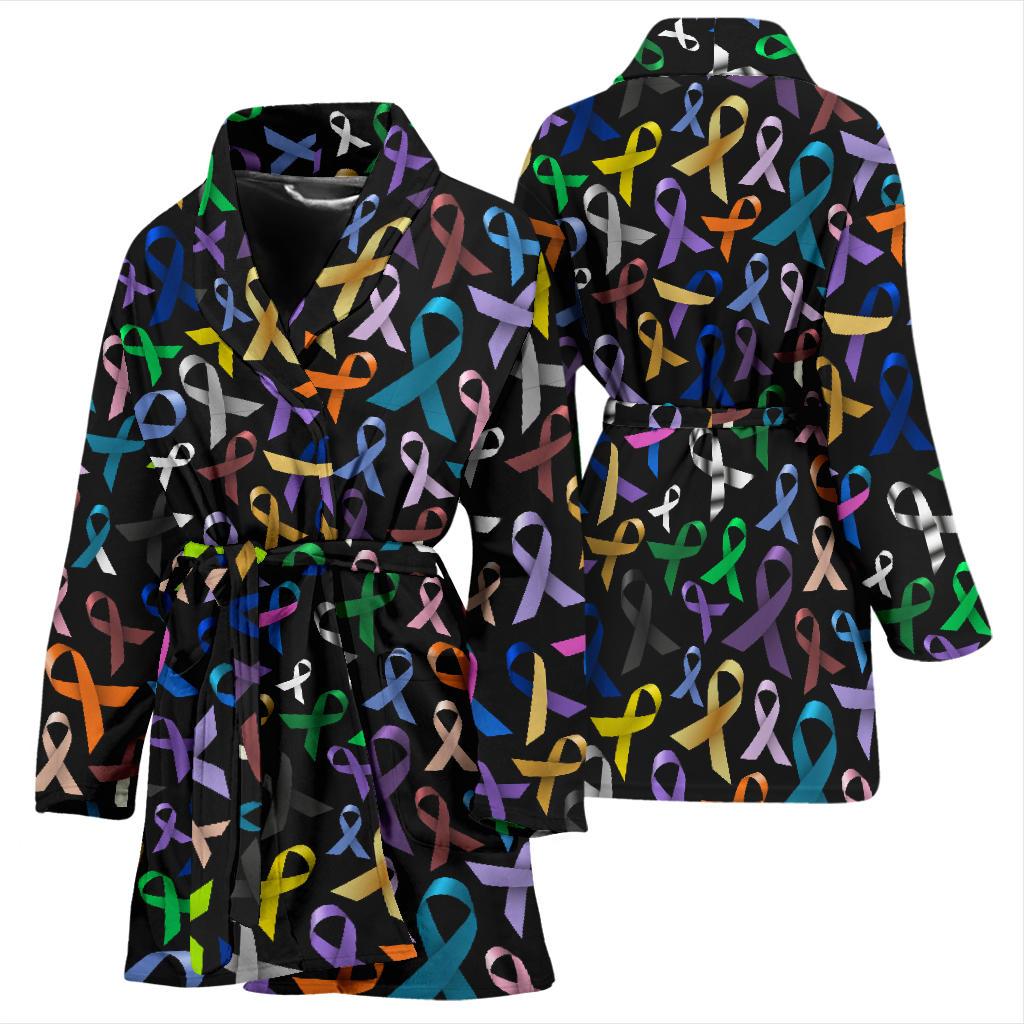 Breast Cancer Awareness Colorful Print Women Bath Robe-JTAMIGO.COM