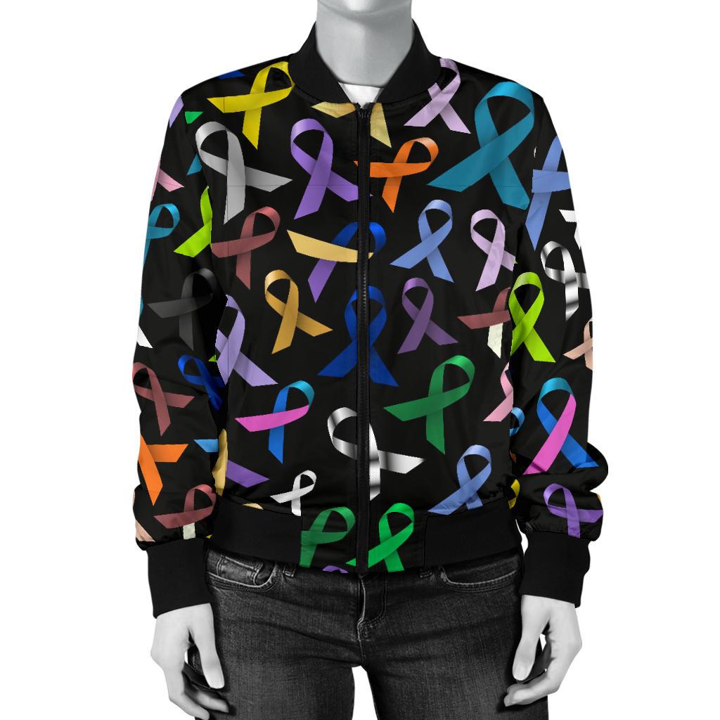 Breast Cancer Awareness Colorful Print Women Casual Bomber Jacket