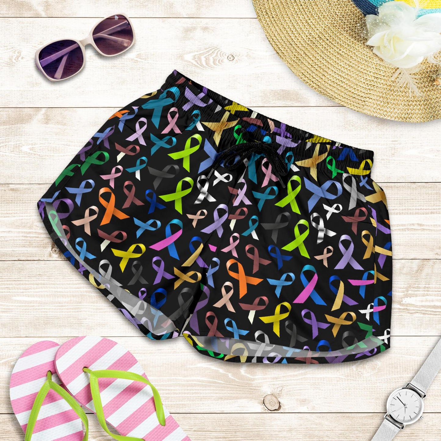 Breast Cancer Awareness Colorful Print Women Shorts-JTAMIGO.COM