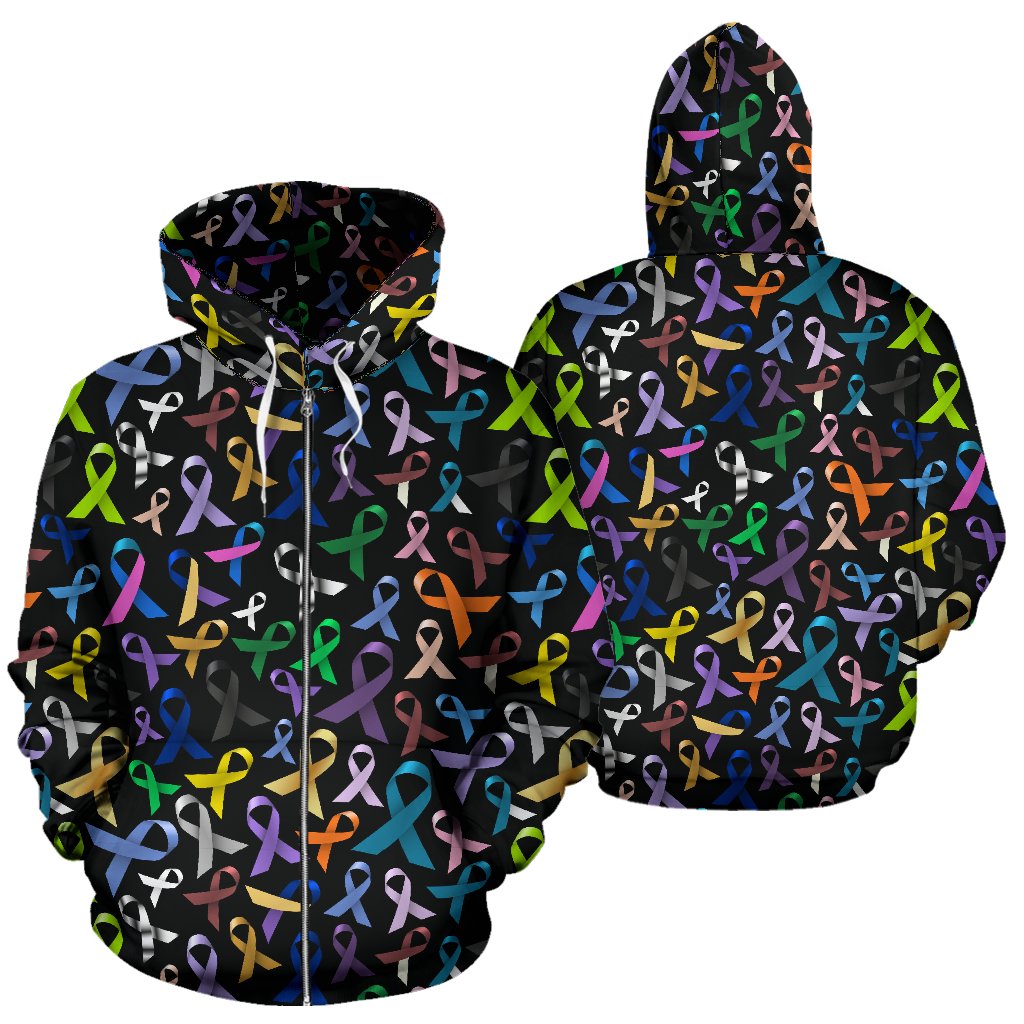 Breast Cancer Awareness Colorful Print Zip Up Hoodie