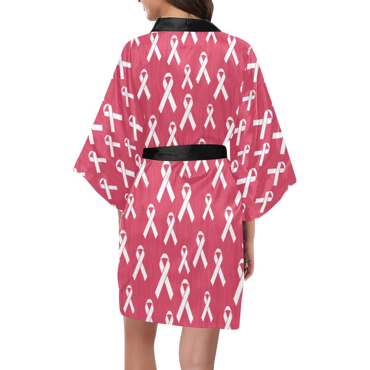 Breast Cancer Awareness Symbol Women Short Kimono Robe