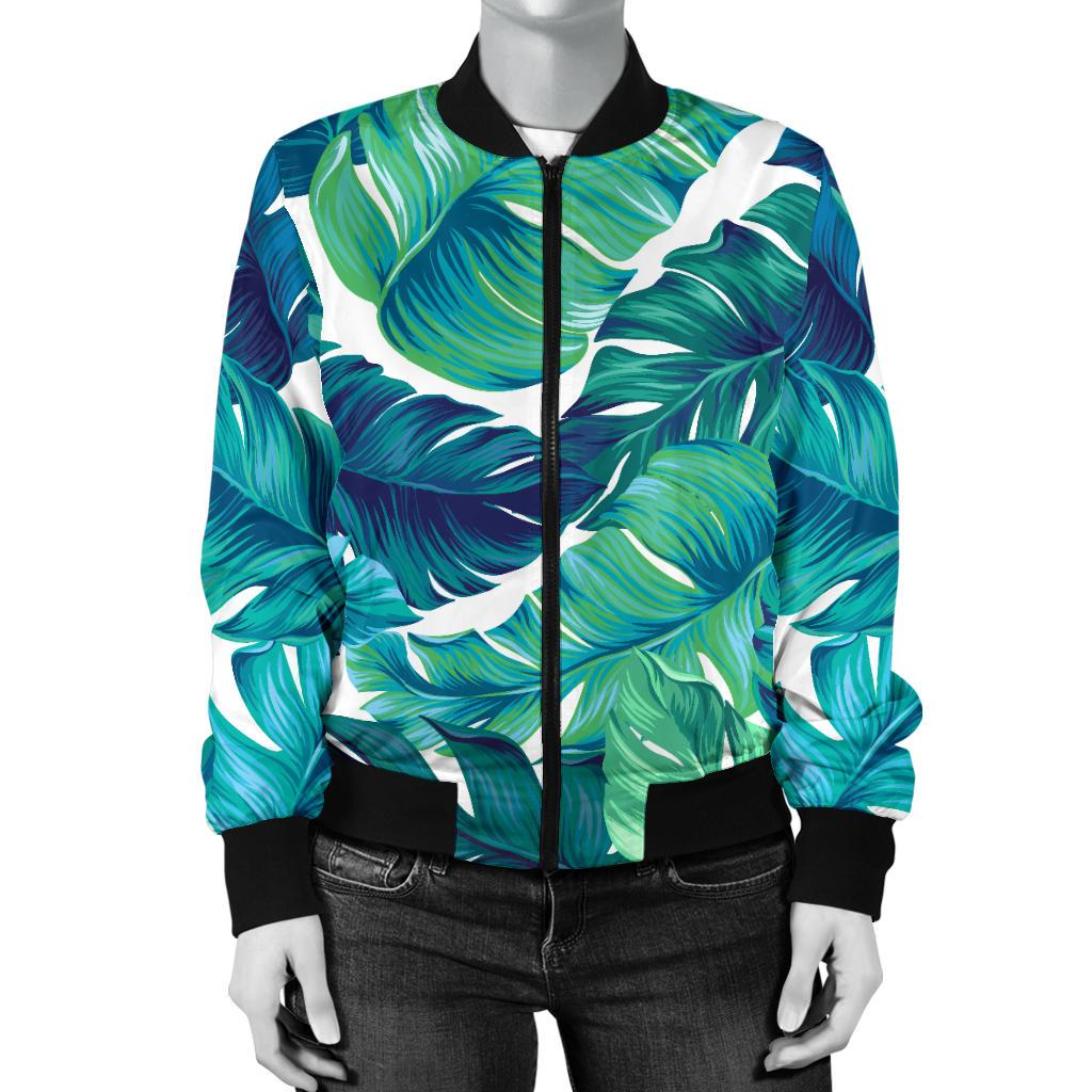Brightness Tropical Palm Leaves Women Casual Bomber Jacket