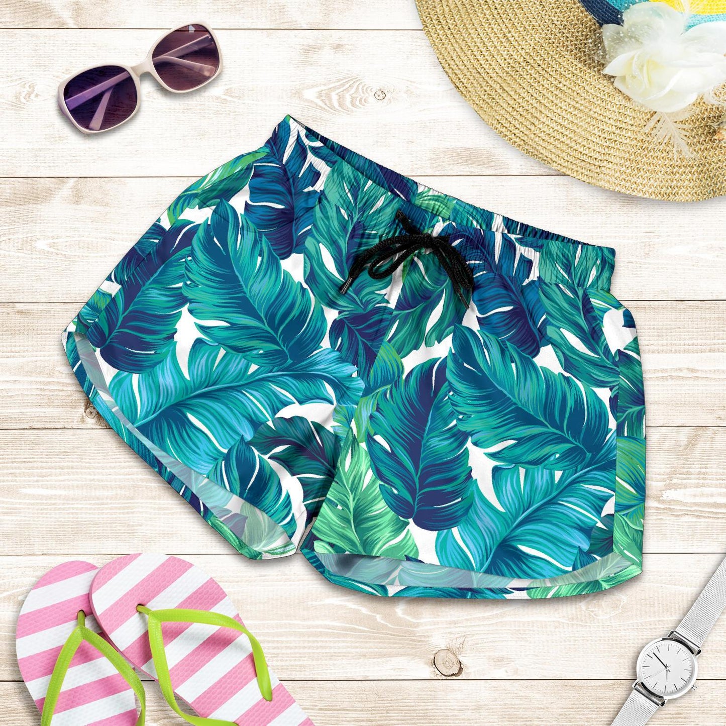 Brightness Tropical Palm Leaves Women Shorts-JTAMIGO.COM