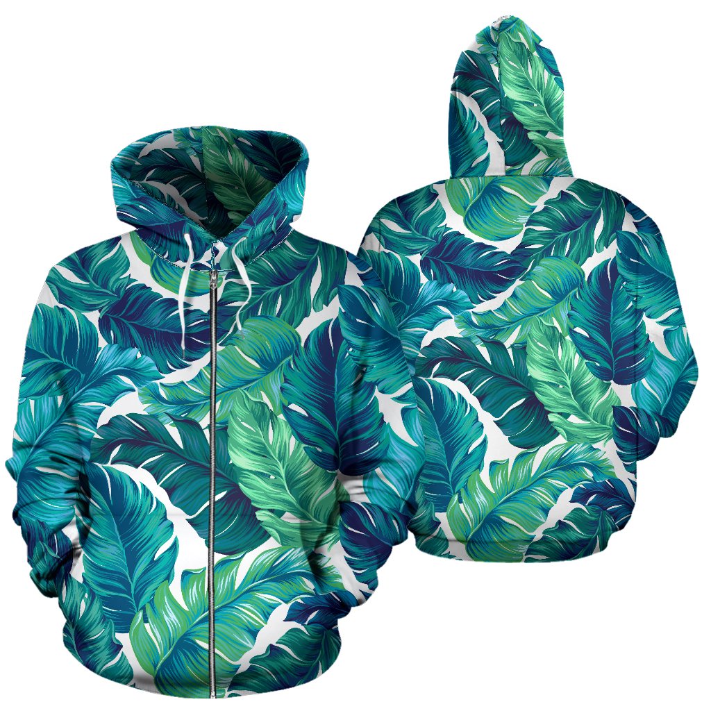 Brightness Tropical Palm Leaves Zip Up Hoodie