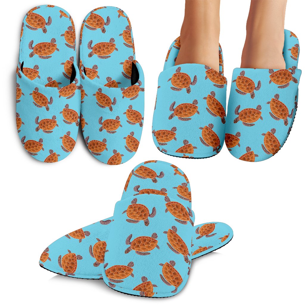 Brow Sea Turtle Print Pattern House Slippers