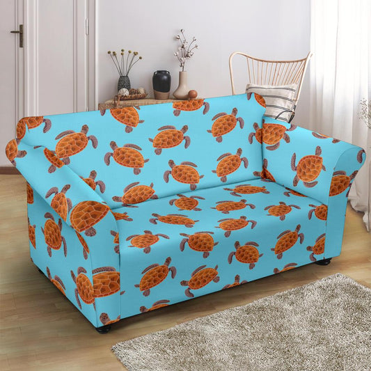Brow Sea Turtle Print Pattern Loveseat Slipcover-JTAMIGO.COM
