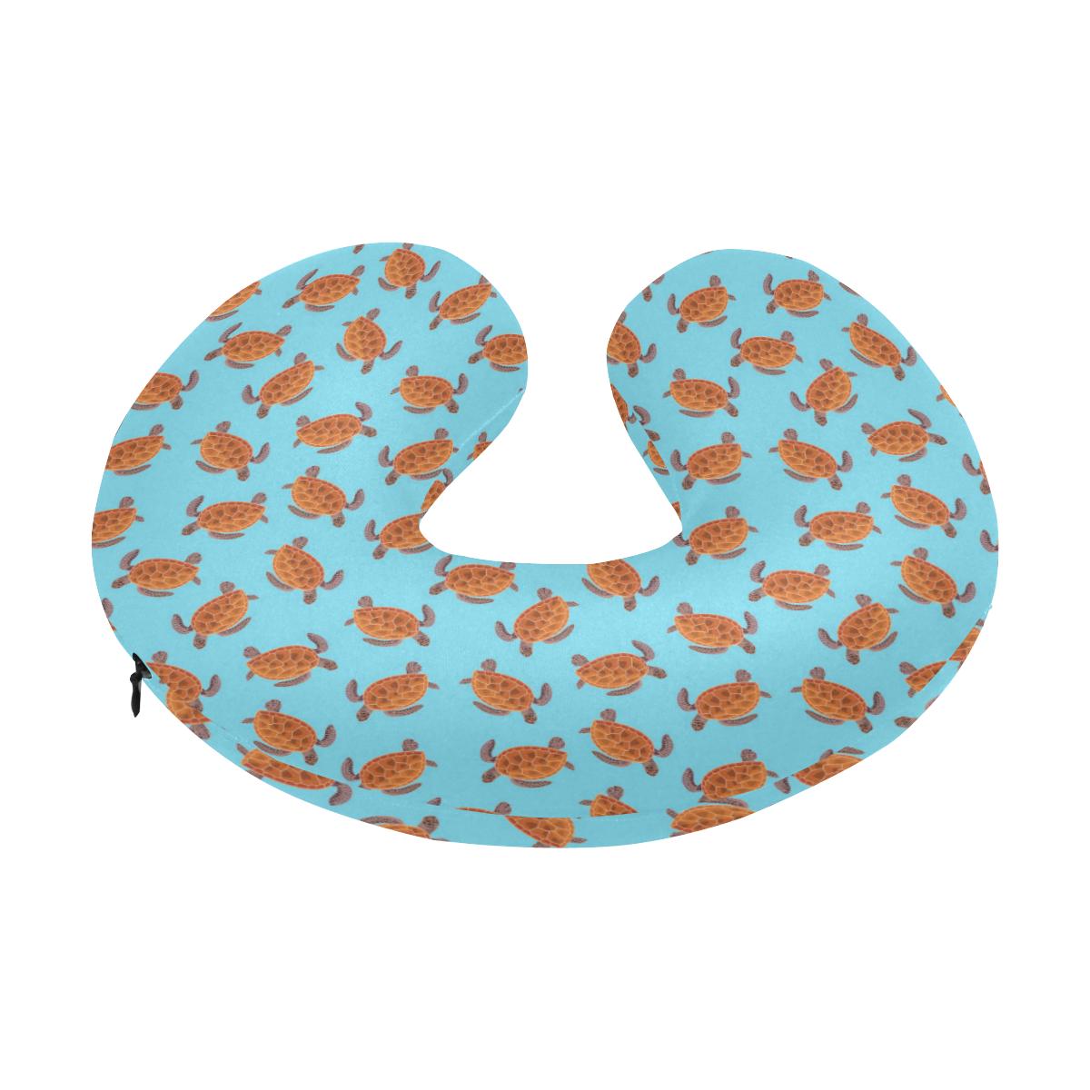 Brow Sea Turtle Print Pattern U-Shaped Travel Neck Pillow-JTAMIGO.COM