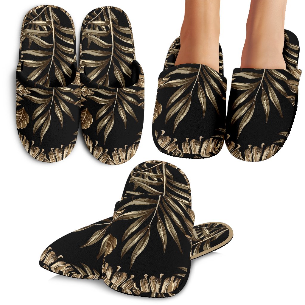 Brown Tropical Palm Leaves House Slippers